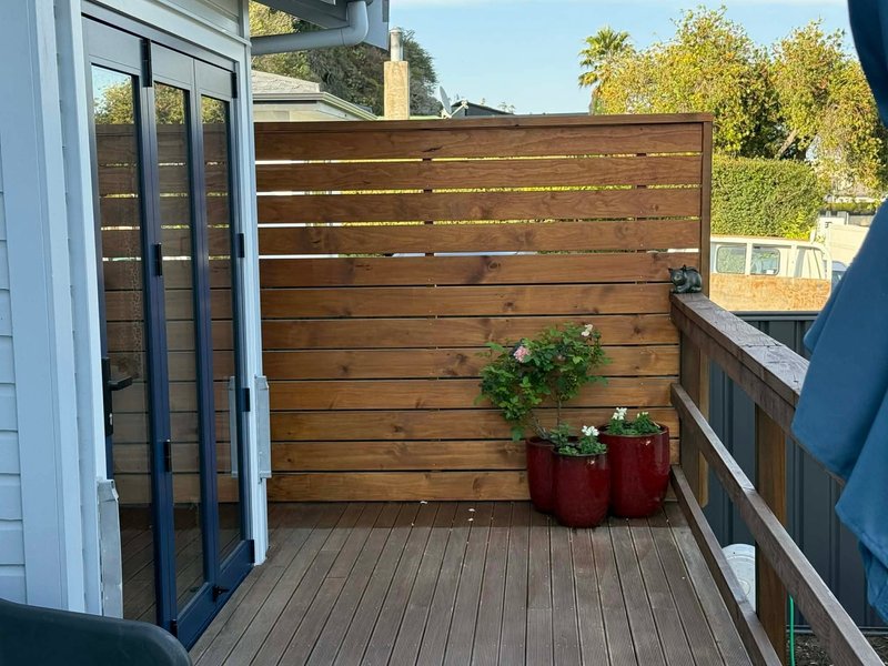 Timber privacy screen on a deck
